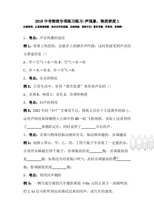 2019中考物理专项练习练习-声现象、物质密度1.doc