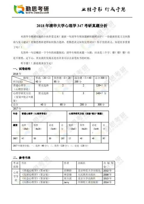 2018年清华大学心理学347考研真题分析