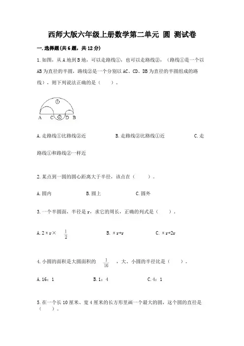 西师大版六年级上册数学第二单元-圆-测试卷免费答案
