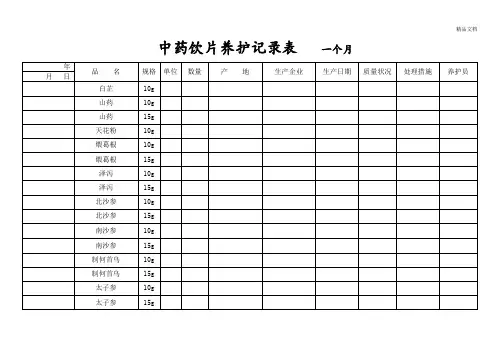 中药饮片养护记录表 一个月