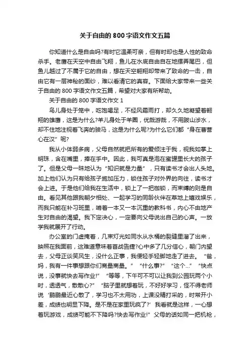 关于自由的800字语文作文五篇