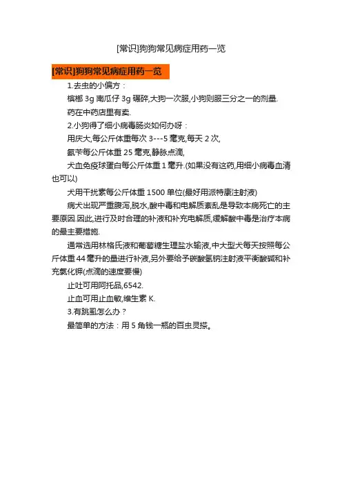 [常识]狗狗常见病症用药一览