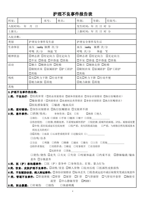 2020年护理不良事件报告表 修订版 - 副本