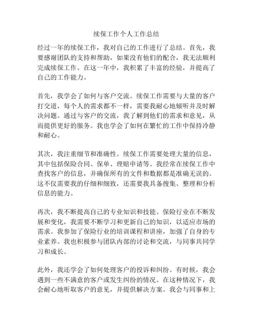 续保工作个人工作总结