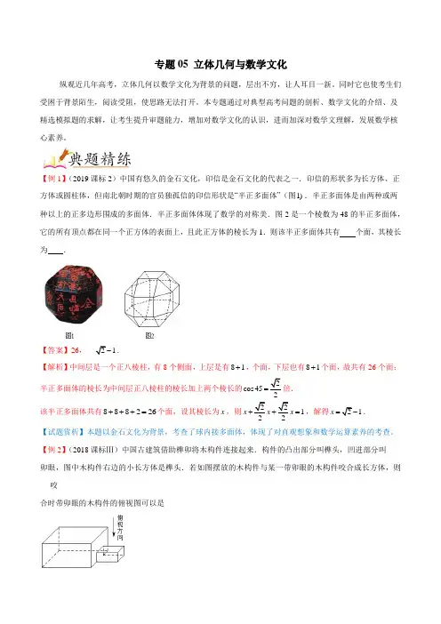 专题05 立体几何与数学文化-高考中的数学文化试题 (解析版)