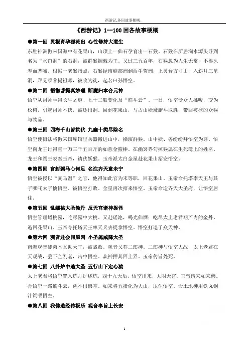 西游记,各回故事梗概。
