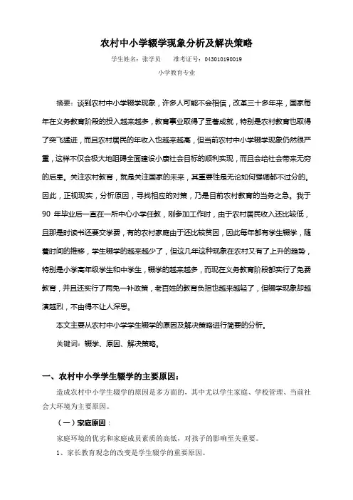农村中小学辍学现象分析及解决策略