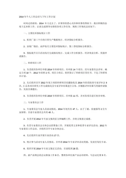 2014年个人工作总结与下年工作计划