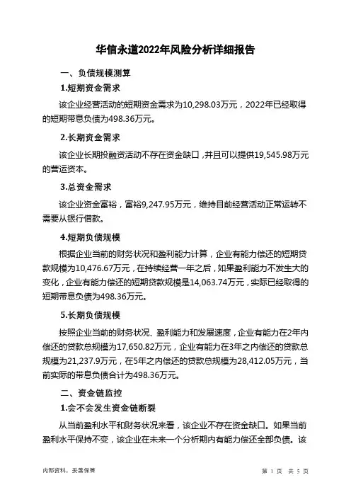 837592华信永道2022年财务风险分析详细报告