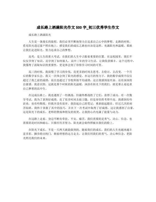 成长路上洒满阳光作文500字_初三优秀学生作文