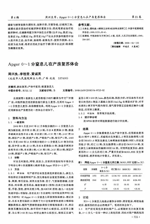 Apgar0～1分窒息儿在产房复苏体会