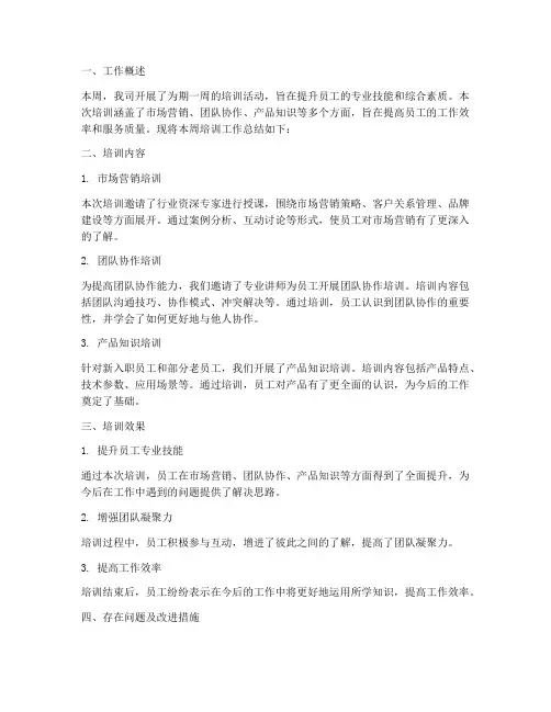 培训周报工作总结范文