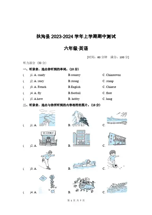河南省周口市扶沟县2023-2024学年六年级上学期11月期中英语试题
