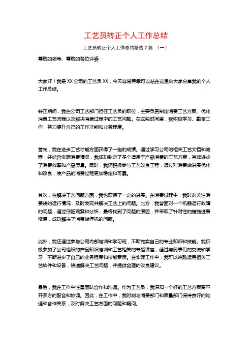 工艺员转正个人工作总结2篇
