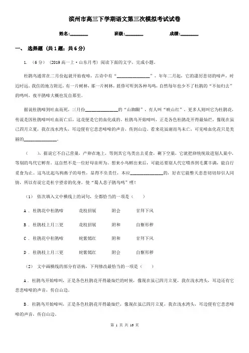 滨州市高三下学期语文第三次模拟考试试卷