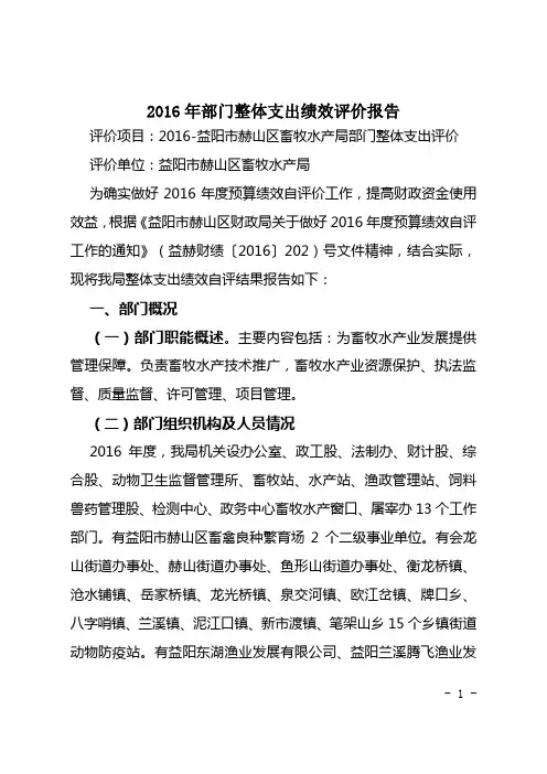 2016年部门整体支出绩效评价报告
