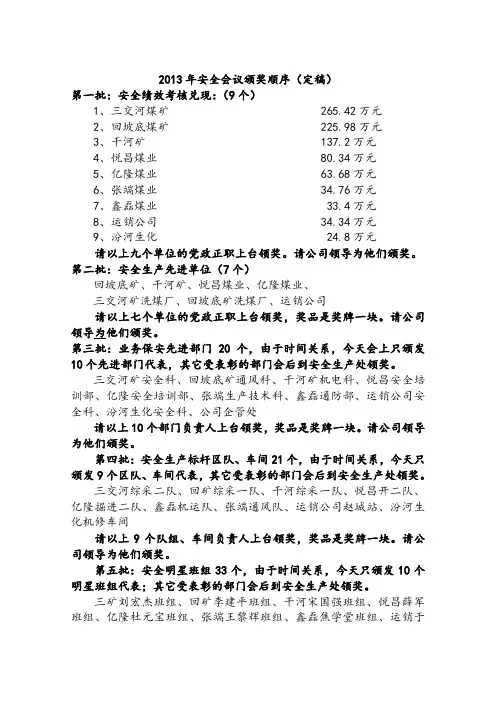 2013年安全会议颁奖顺序