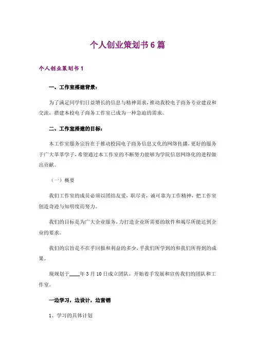 个人创业策划书6篇