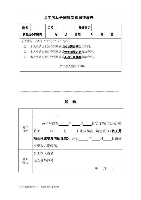 《员工劳动合同续签意向征询表》