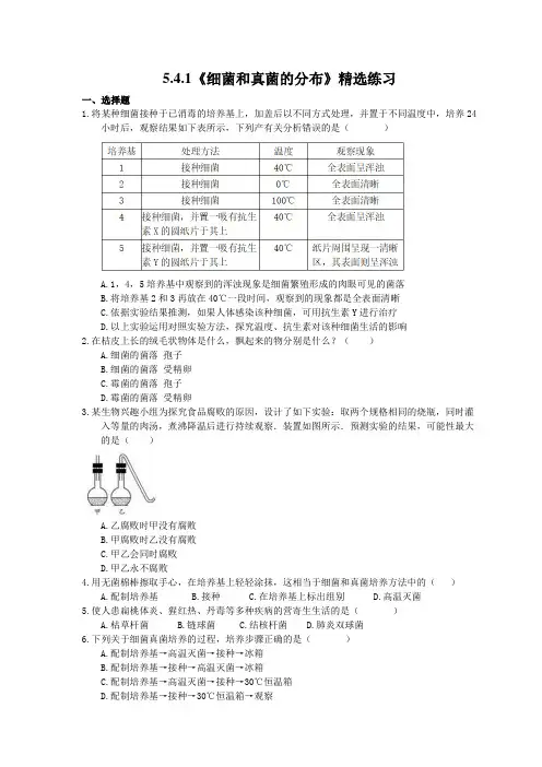 人教版生物八年级上册5.4.1《细菌和真菌的分布》精选练习(含答案)