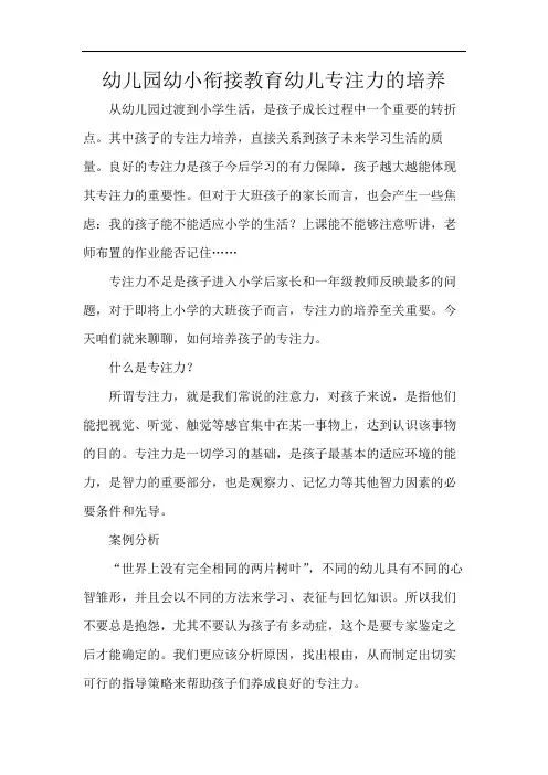 幼儿园幼小衔接教育幼儿专注力的培养