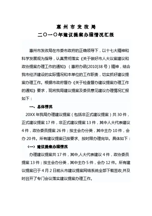 市发改局20xx年办理建议提案工作情况汇报