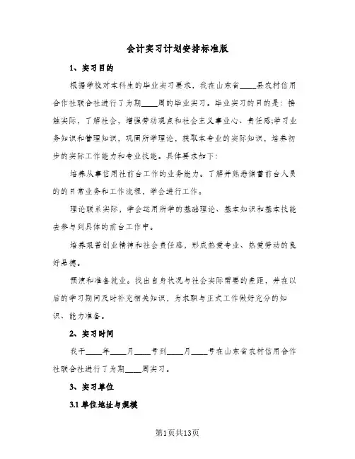 会计实习计划安排标准版(三篇)