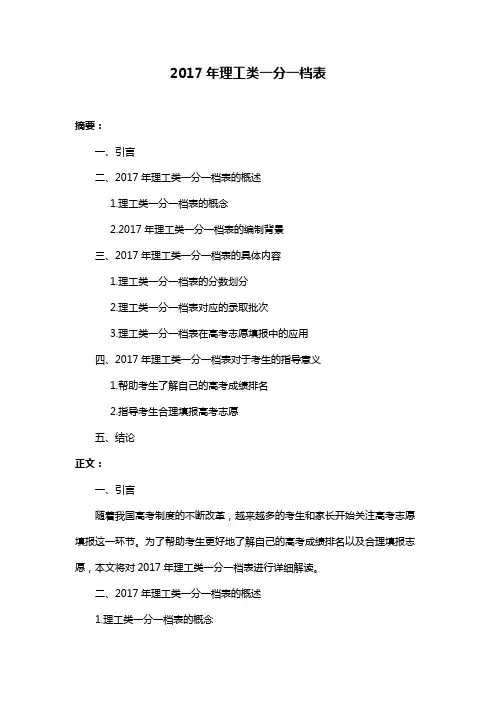 2017年理工类一分一档表