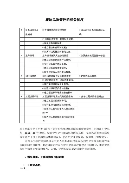 廉洁风险管控的相关制度
