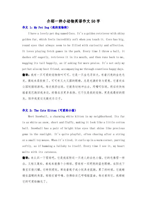 介绍一种小动物英语作文50字