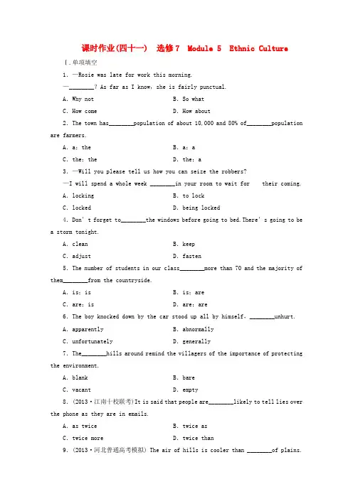 外研版高中英语选修七高考一轮总复习 课时作业40 Module 5Ethnic Culture