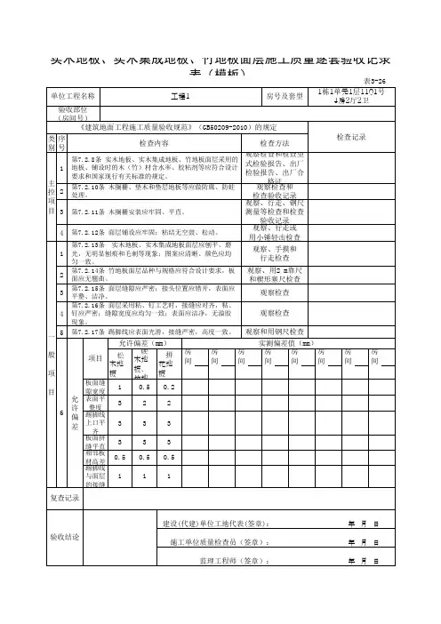 实木地板、实木集成地板、竹地板面层施工质量逐套验收记录表(模板)