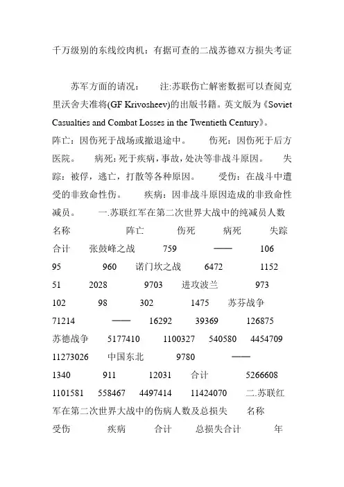 千万级别的东线绞肉机：有据可查的二战苏德双方损失考证