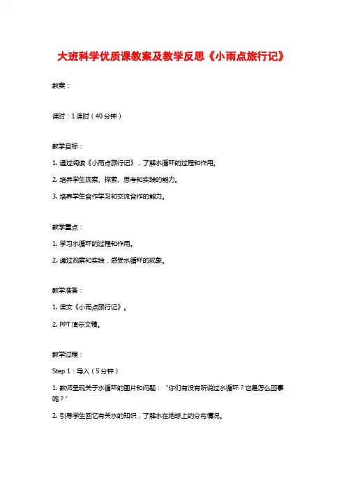 大班科学优质课教案及教学反思《小雨点旅行记》