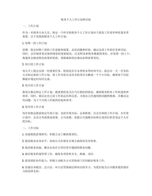 税务个人工作计划和目标