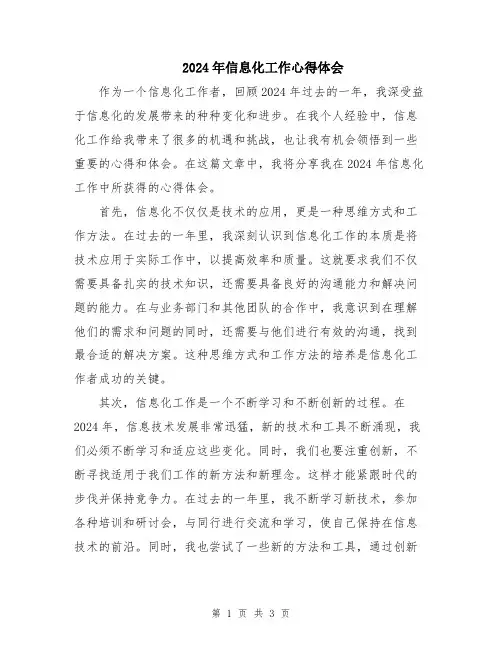 2024年信息化工作心得体会