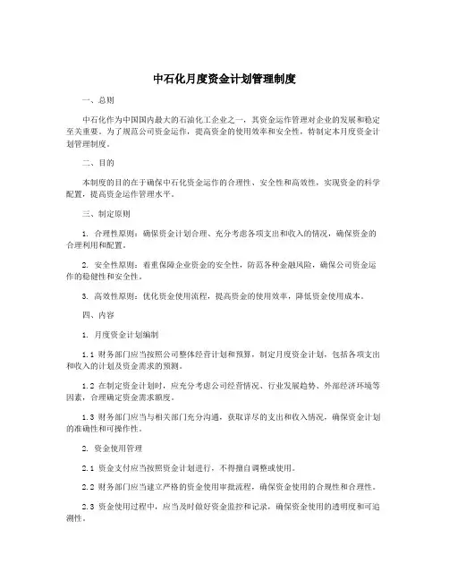 中石化月度资金计划管理制度