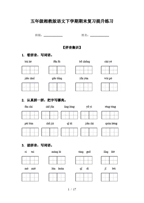 五年级湘教版语文下学期期末复习提升练习