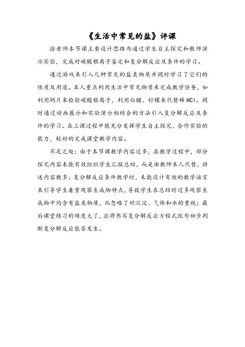 《生活中常见的盐》评课