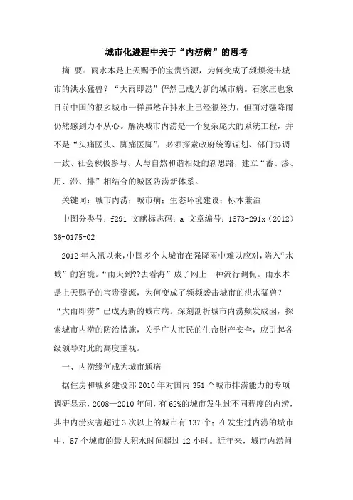 城市化进程中关于“内涝病”的思考