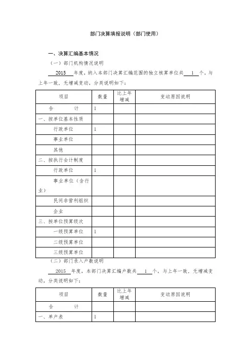 部门决算填报说明部门使用