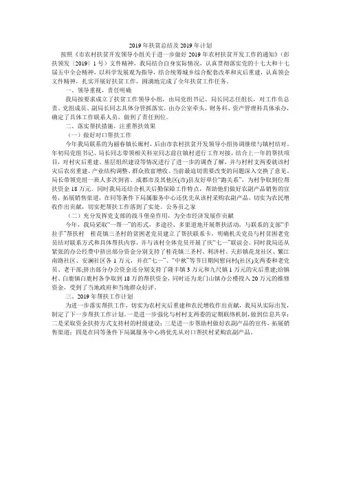 2019年扶贫总结及2019年计划