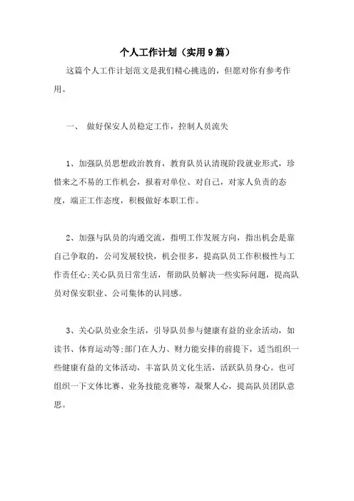 2021年个人工作计划(实用9篇)