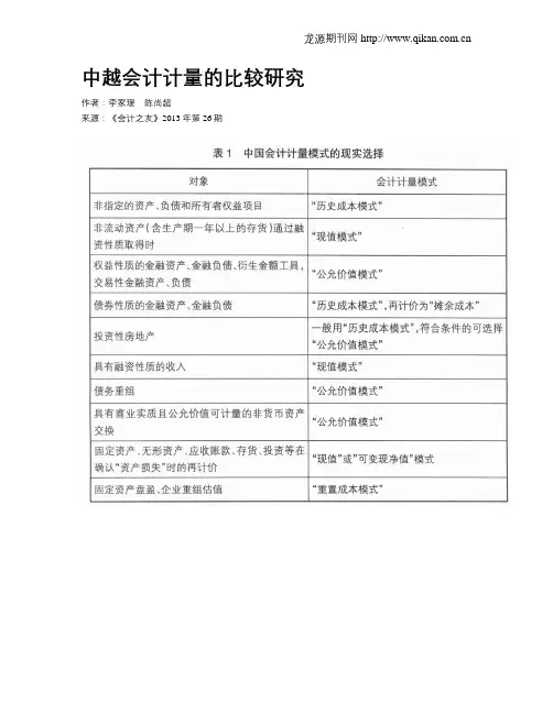 中越会计计量的比较研究