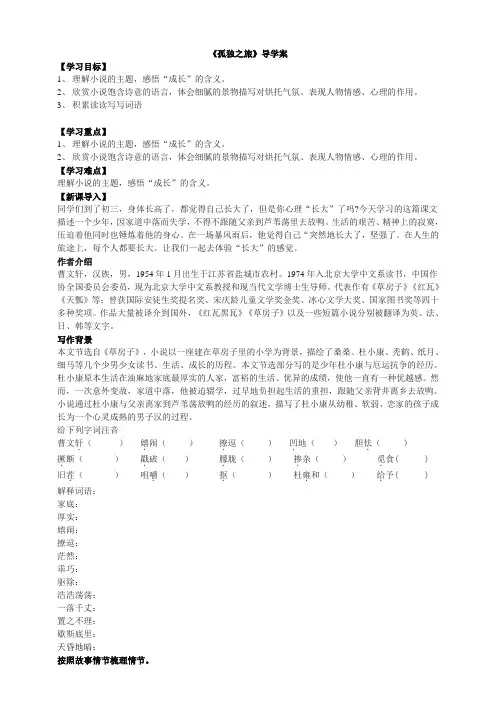 第17课《孤独之旅》导学案语文九年级上册