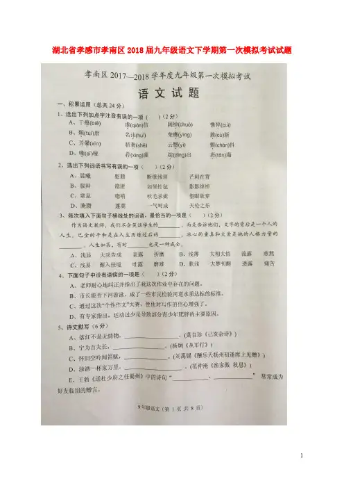 2017-2018学年湖北省孝感市孝南区初中语文中考模拟试题