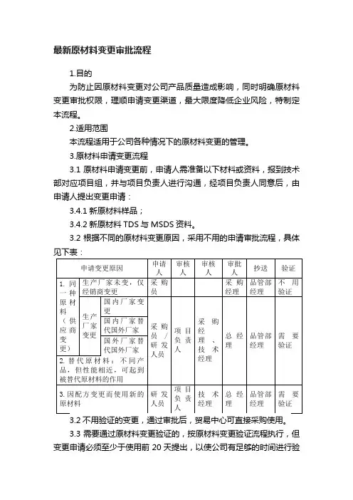 最新原材料变更审批流程