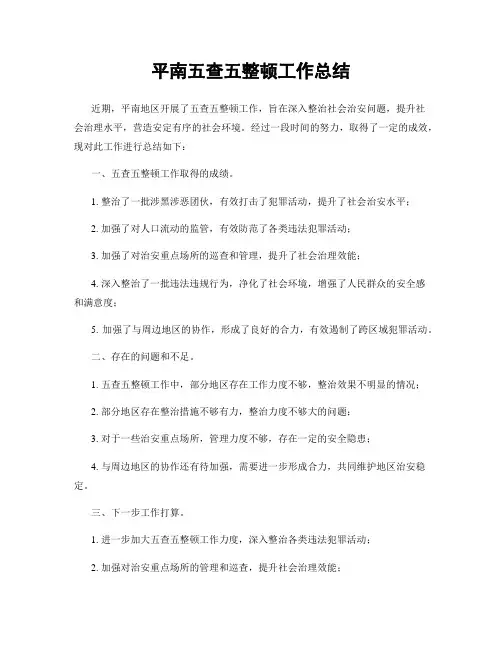 平南五查五整顿工作总结
