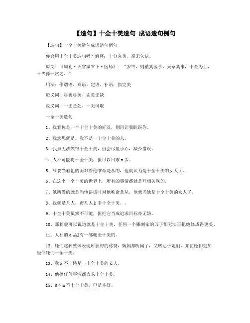 【造句】十全十美造句 成语造句例句