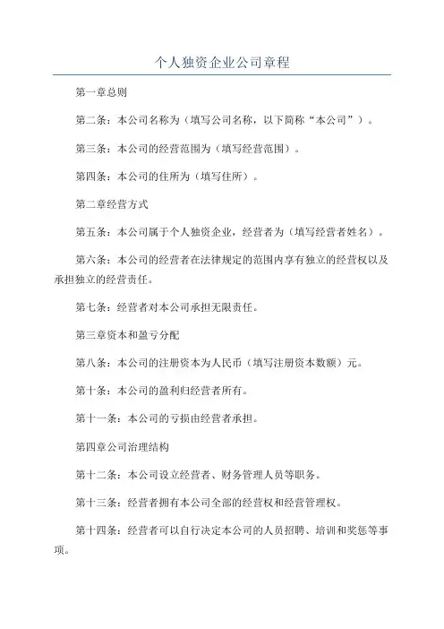 个人独资企业公司章程